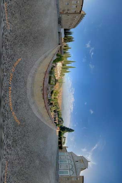 panorama 360° in front of basilica di san miniato at florence in italia
