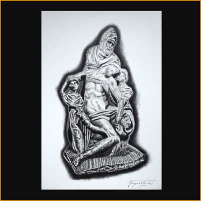 dessin: Piéta, Sculpture (d'après une oeuvre de Michel-Ange) - crayon & mine de plomb sur papier, jacques rochet
