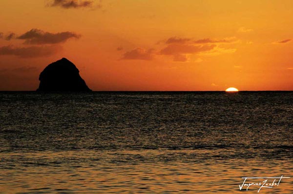 Sunset on the diamond rock in Martinique, French West Indies