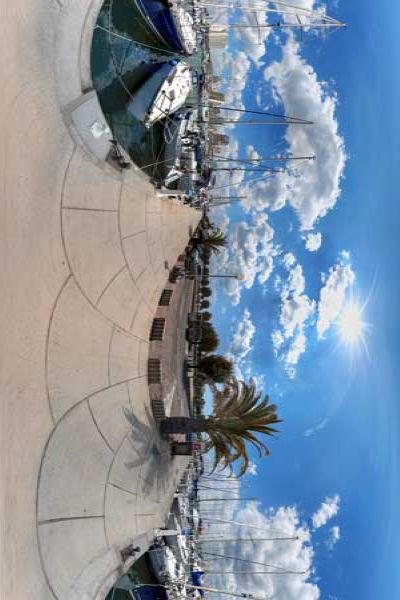 panorama 360° of the port of the grande motte, languedoc rousillon, france