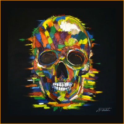 Crâne en couleur, peinture à l'huile de jacques rochet