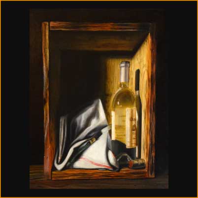 painting trompe-l'oeil, le vin blanc, oil on canvas