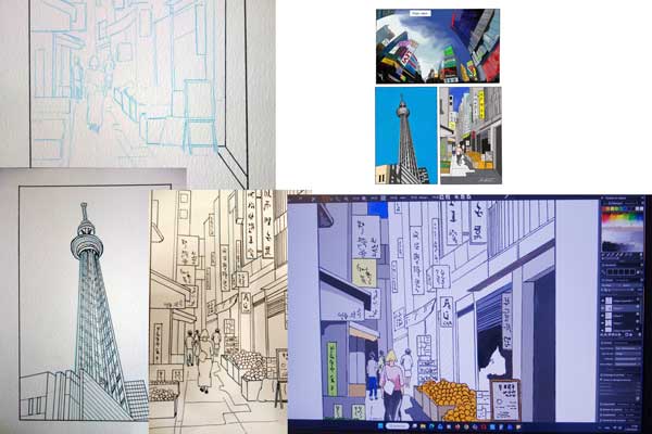 Coloring a drawing on a graphics tablet